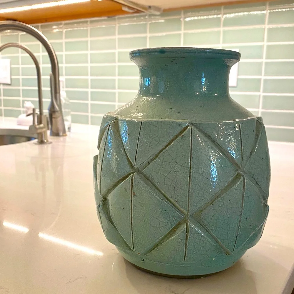 West Elm robins egg blue vase- handmade